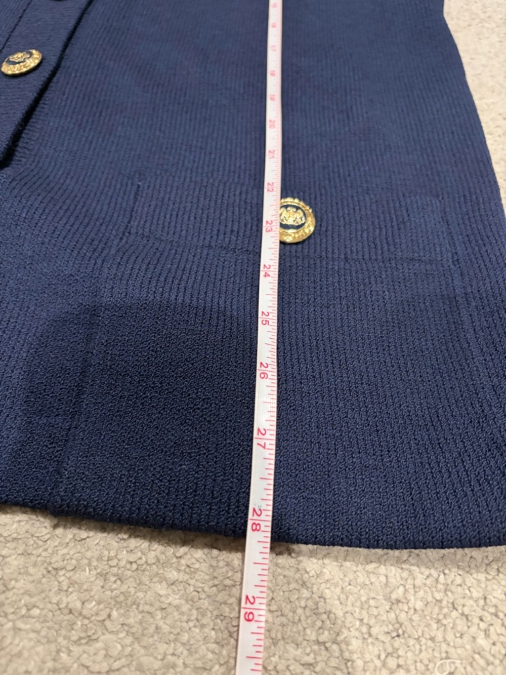 St. John Knit Santana Cardigan Jacket, Women’s Navy, Gold Buttons - Picture 9 of 10